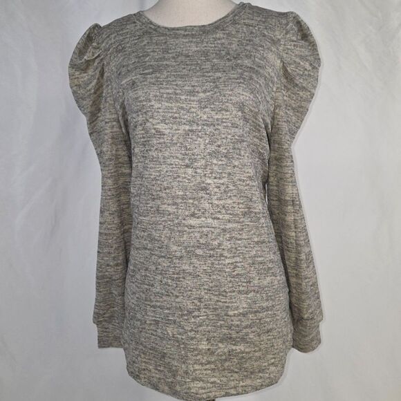 Fashion Blouson Puff Sleeve Greige Sweatshirt Size Large - Picture 5 of 9